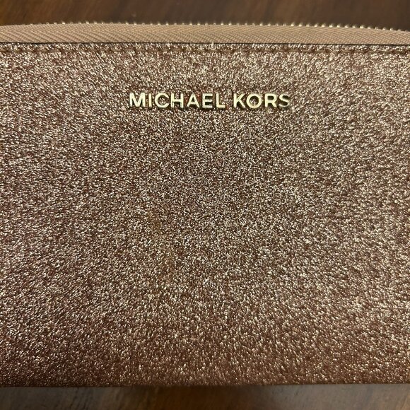 Michael Kors Rose Gold/Brown Glitter Wallet/Wristlet - Picture 5 of 16